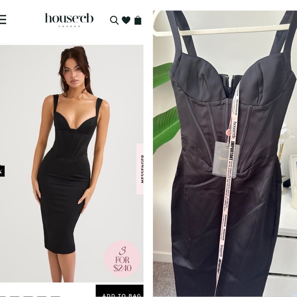 House of CB Black Satin Corset Bodycon Dress - NWT, SMALL, Perfect for Events